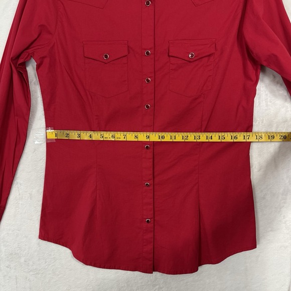 Y2K Wrangler Western Rhinestone Snap Shirt Women's Small Red Long Sleeve Yoke - Picture 11 of 16